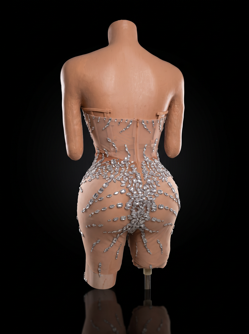 Haunted Elegance: Silver Monarch Crystal Butterfly Bodysuit⁠