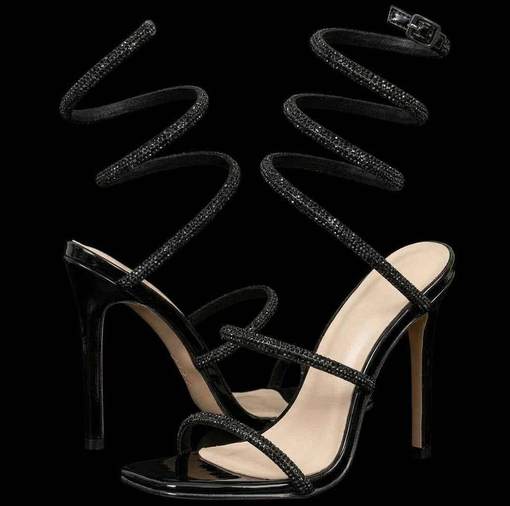 Haunted Elegance: Venomous Spiral Crystal Stiletto Heels⁠