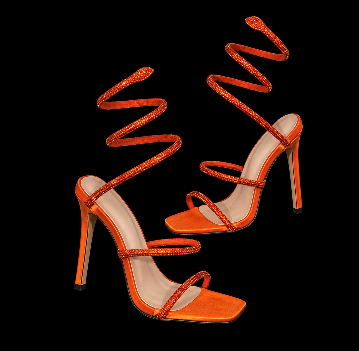 Haunted Elegance: Venomous Spiral Crystal Stiletto Heels⁠