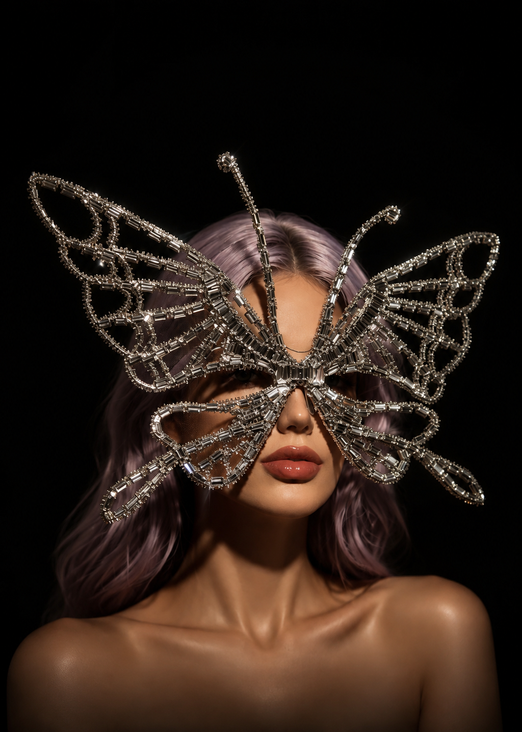 Haunted Elegance: Silver Monarch Crystal Butterfly Bodysuit⁠