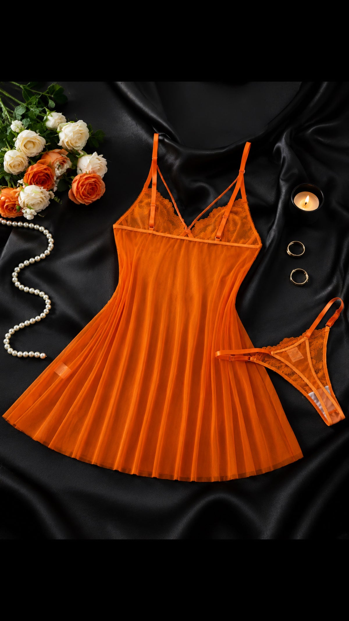 Haunted Elegance: Pumpkin Spice Temptation Babydoll Set⁠