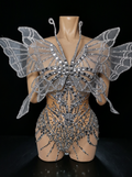 Haunted Elegance: Silver Monarch Crystal Butterfly Bodysuit⁠