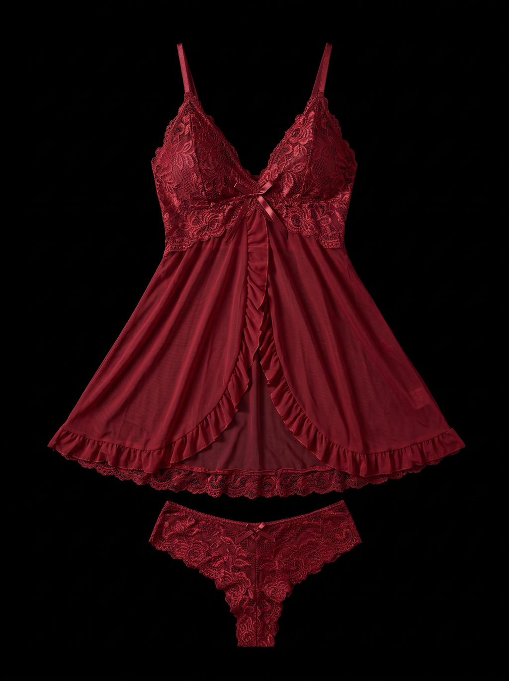 Midnight Romance Ruffle Mesh Babydoll Set