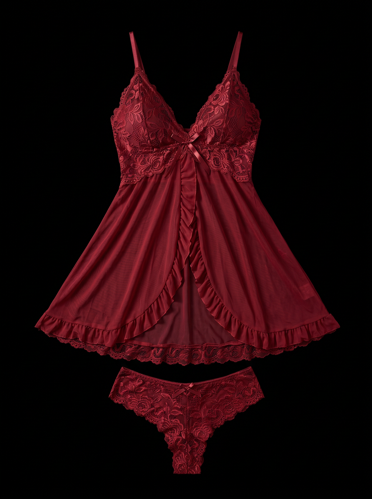 Midnight Romance Ruffle Mesh Babydoll Set